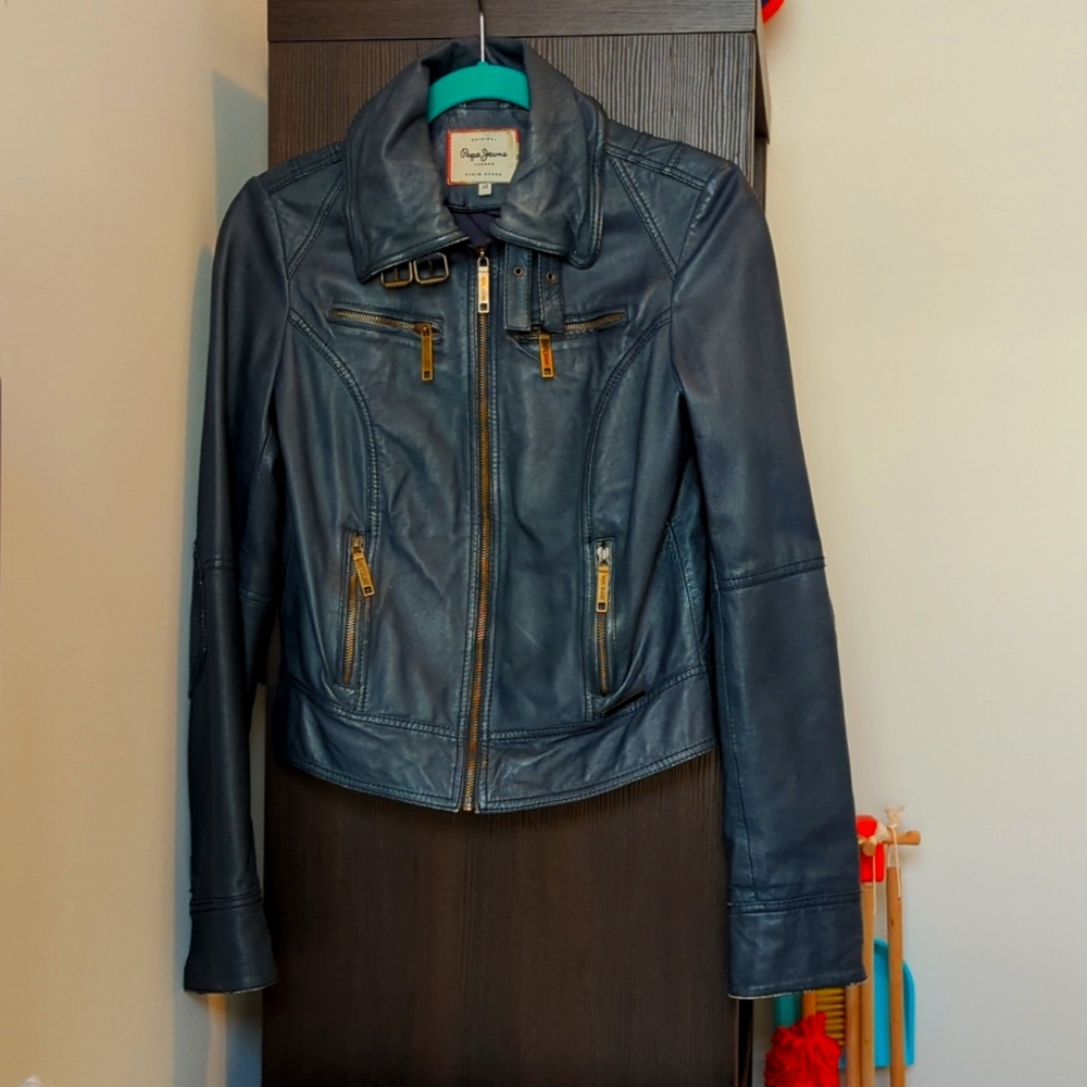 Pepe Jeans Leather jacket with cotton lining size XS very cool biker style